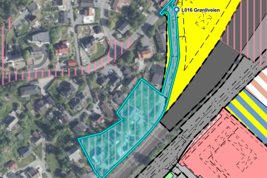 Utsnitt fra reguleringsplanbasen. Illustrasjon: Fra detaljreguleringsplan, 18. september 2024.